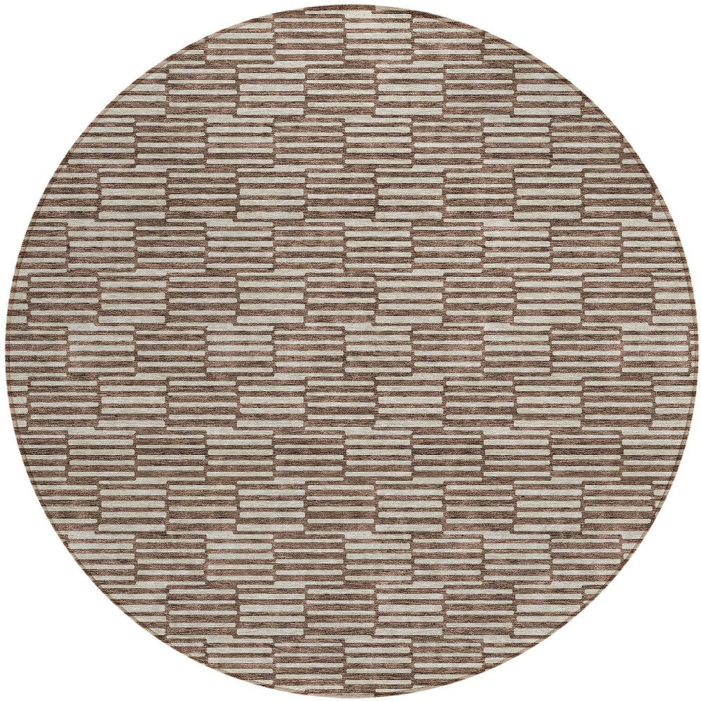 Tabselect Home Line 8' Brown And Beige Round Geometric Washable Indoor Outdoor Area Rug