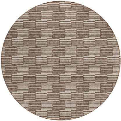 Tabselect Home Line 8' Brown And Beige Round Geometric Washable Indoor Outdoor Area Rug