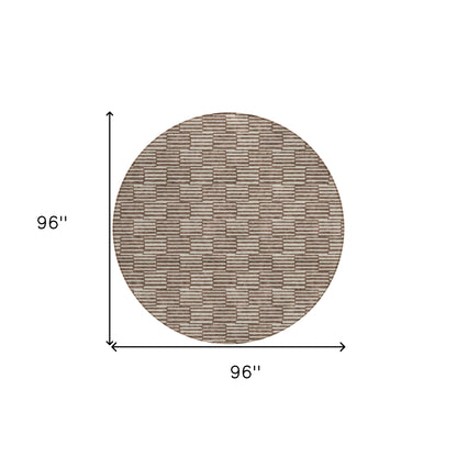 Tabselect Home Line 8' Brown And Beige Round Geometric Washable Indoor Outdoor Area Rug