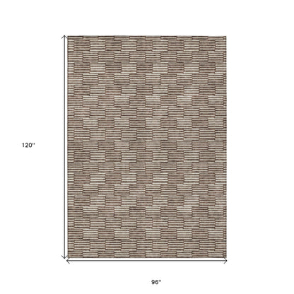 Tabselect Home Line 8' X 10' Brown And Beige Geometric Washable Indoor Outdoor Area Rug