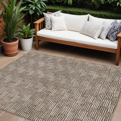 Tabselect Home Line 8' X 10' Brown And Beige Geometric Washable Indoor Outdoor Area Rug
