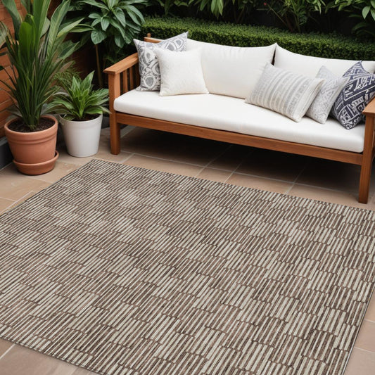 Tabselect Home Line 8' X 10' Brown And Beige Geometric Washable Indoor Outdoor Area Rug