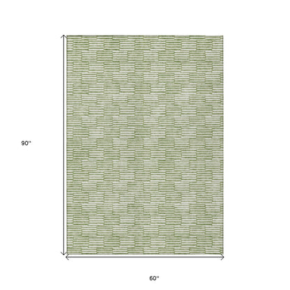 Tabselect Home Line 5' X 8' Green And Ivory Geometric Washable Indoor Outdoor Area Rug