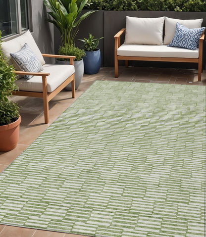 Tabselect Home Line 5' X 8' Green And Ivory Geometric Washable Indoor Outdoor Area Rug