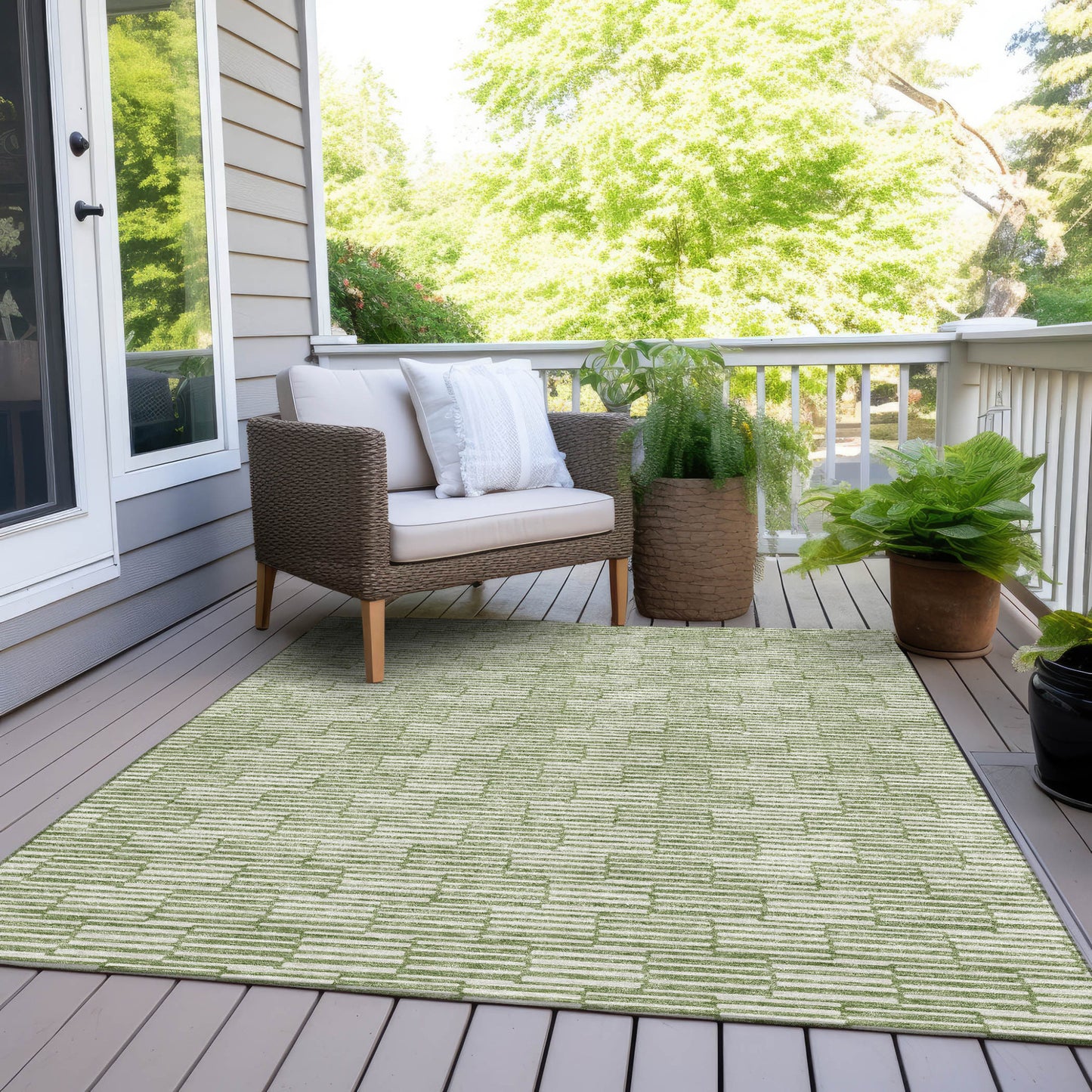 Tabselect Home Line 5' X 8' Green And Ivory Geometric Washable Indoor Outdoor Area Rug
