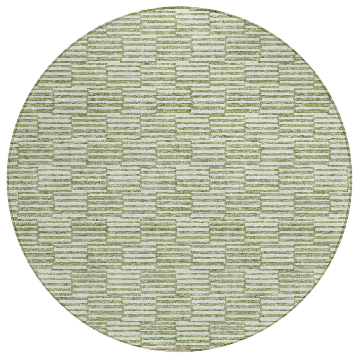 Tabselect Home Line 8' Green And Ivory Round Geometric Washable Indoor Outdoor Area Rug