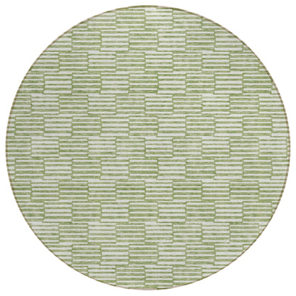 Tabselect Home Line 8' Green And Ivory Round Geometric Washable Indoor Outdoor Area Rug