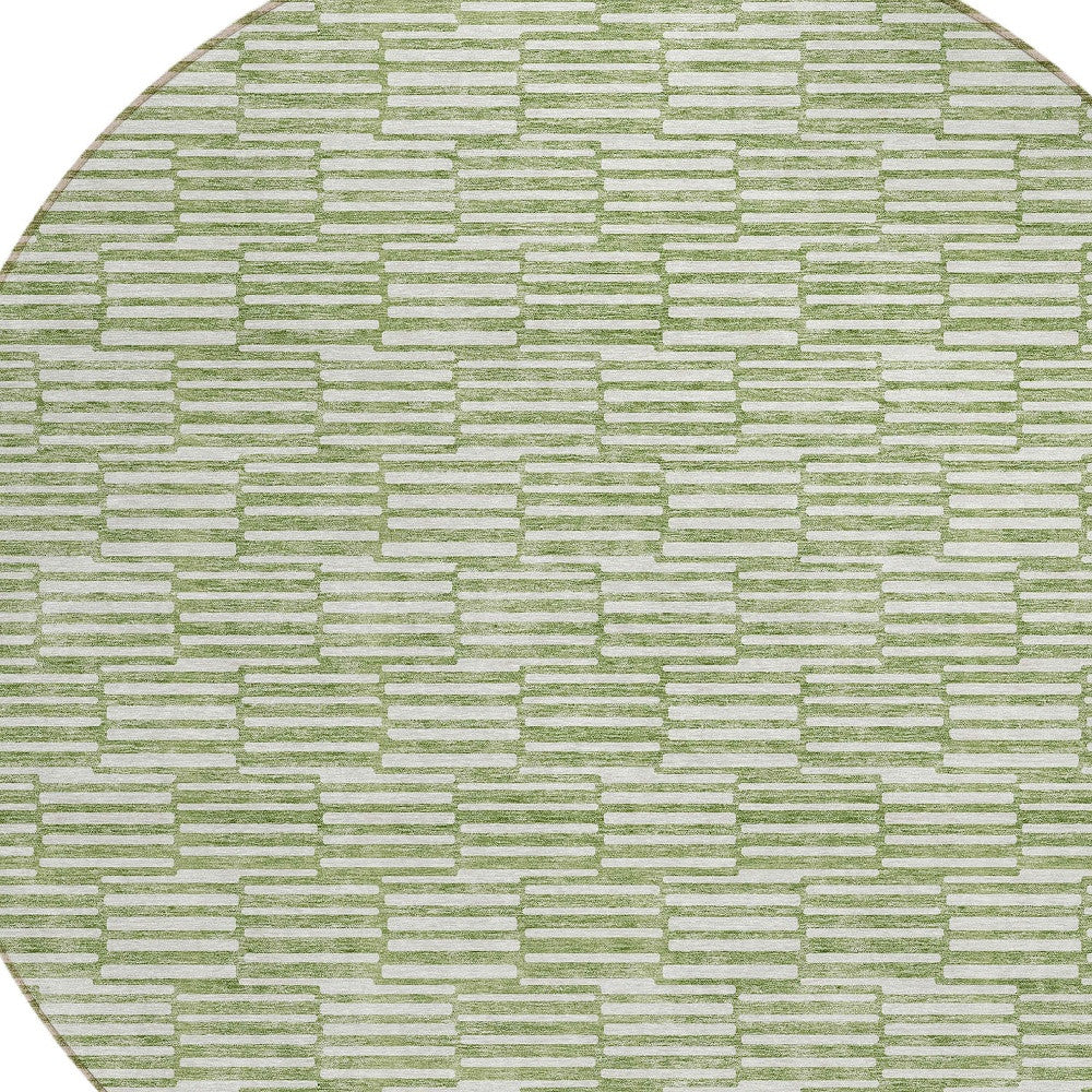 Tabselect Home Line 8' Green And Ivory Round Geometric Washable Indoor Outdoor Area Rug