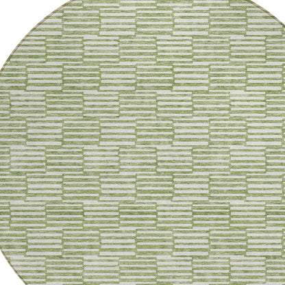 Tabselect Home Line 8' Green And Ivory Round Geometric Washable Indoor Outdoor Area Rug