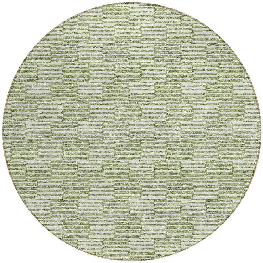 Tabselect Home Line 8' Green And Ivory Round Geometric Washable Indoor Outdoor Area Rug