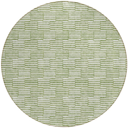 Tabselect Home Line 8' Green And Ivory Round Geometric Washable Indoor Outdoor Area Rug