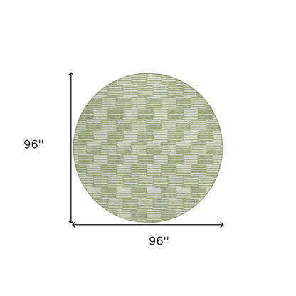Tabselect Home Line 8' Green And Ivory Round Geometric Washable Indoor Outdoor Area Rug