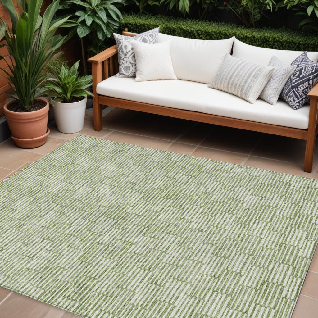 Tabselect Home Line 8' X 10' Green And Ivory Geometric Washable Indoor Outdoor Area Rug