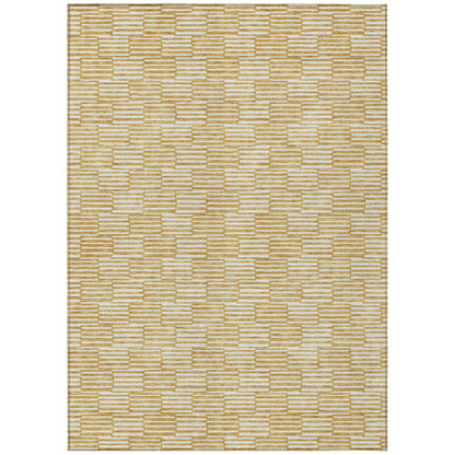Tabselect Home Line 5' X 8' Gold And Beige Geometric Washable Indoor Outdoor Area Rug