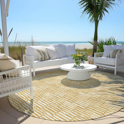 Tabselect Home Line 8' Gold And Beige Round Geometric Washable Indoor Outdoor Area Rug