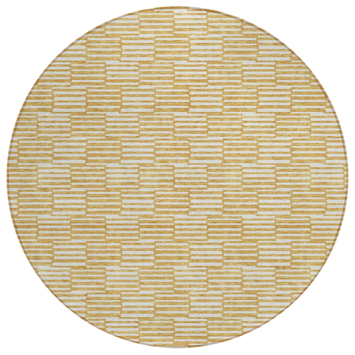 Tabselect Home Line 8' Gold And Beige Round Geometric Washable Indoor Outdoor Area Rug
