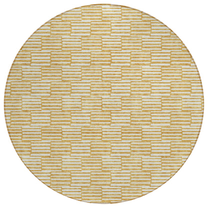 Tabselect Home Line 8' Gold And Beige Round Geometric Washable Indoor Outdoor Area Rug