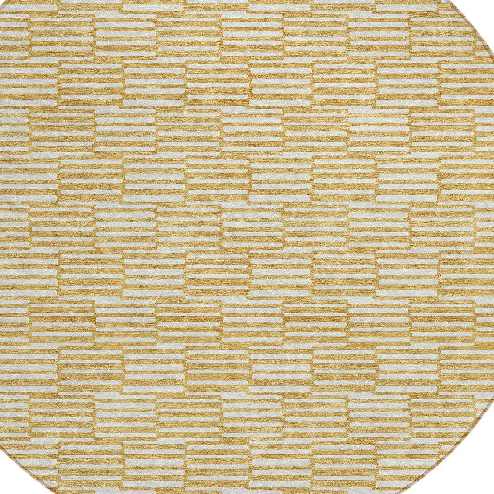 Tabselect Home Line 8' Gold And Beige Round Geometric Washable Indoor Outdoor Area Rug