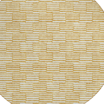 Tabselect Home Line 8' Gold And Beige Round Geometric Washable Indoor Outdoor Area Rug