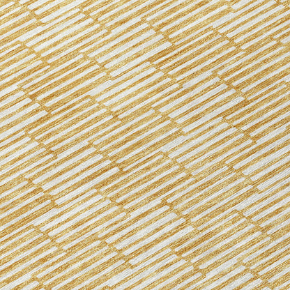 Tabselect Home Line 8' Gold And Beige Round Geometric Washable Indoor Outdoor Area Rug