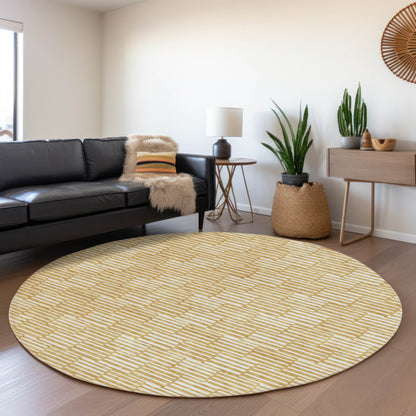 Tabselect Home Line 8' Gold And Beige Round Geometric Washable Indoor Outdoor Area Rug