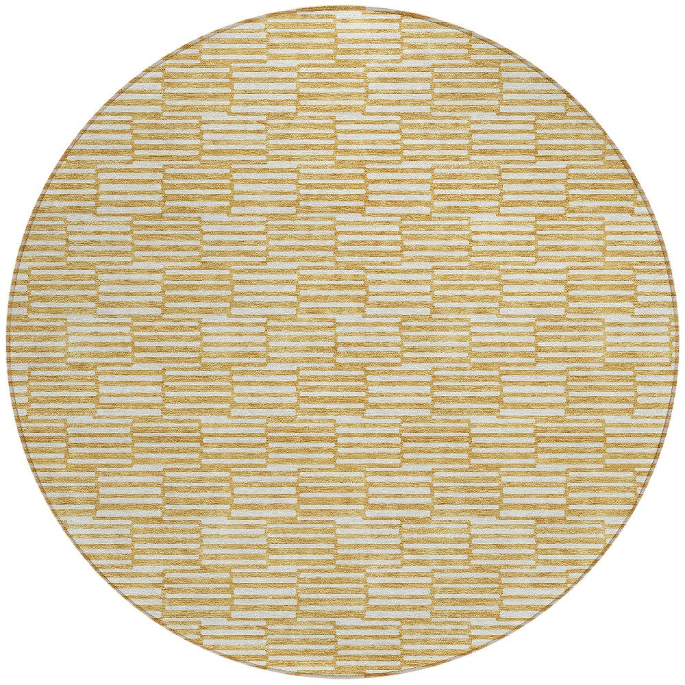 Tabselect Home Line 8' Gold And Beige Round Geometric Washable Indoor Outdoor Area Rug