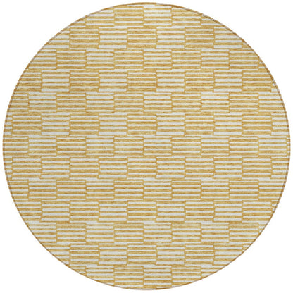 Tabselect Home Line 8' Gold And Beige Round Geometric Washable Indoor Outdoor Area Rug