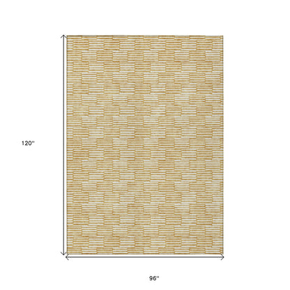 Tabselect Home Line 8' X 10' Gold And Beige Geometric Washable Indoor Outdoor Area Rug