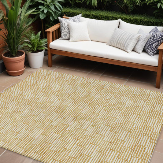 Tabselect Home Line 8' X 10' Gold And Beige Geometric Washable Indoor Outdoor Area Rug