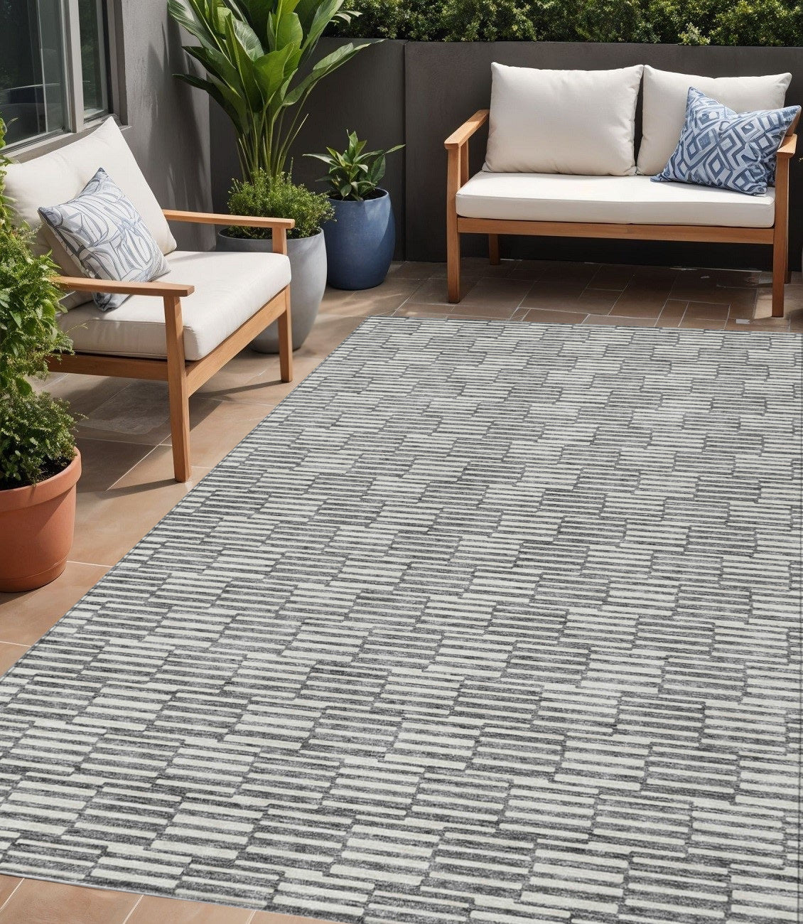 Tabselect Home Line 5' X 8' Gray And Ivory Geometric Washable Indoor Outdoor Area Rug