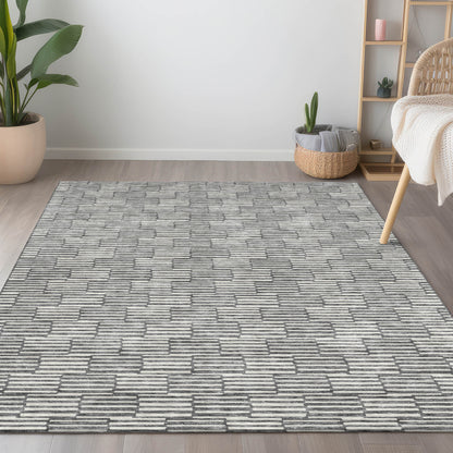 Tabselect Home Line 5' X 8' Gray And Ivory Geometric Washable Indoor Outdoor Area Rug