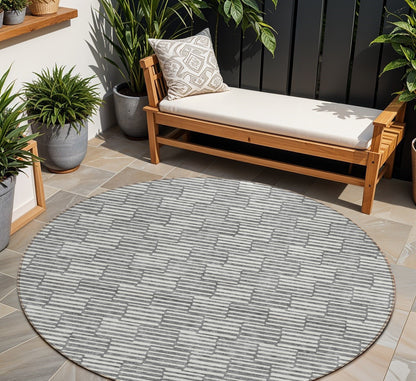 Tabselect Home Line 8' Gray And Ivory Round Geometric Washable Indoor Outdoor Area Rug