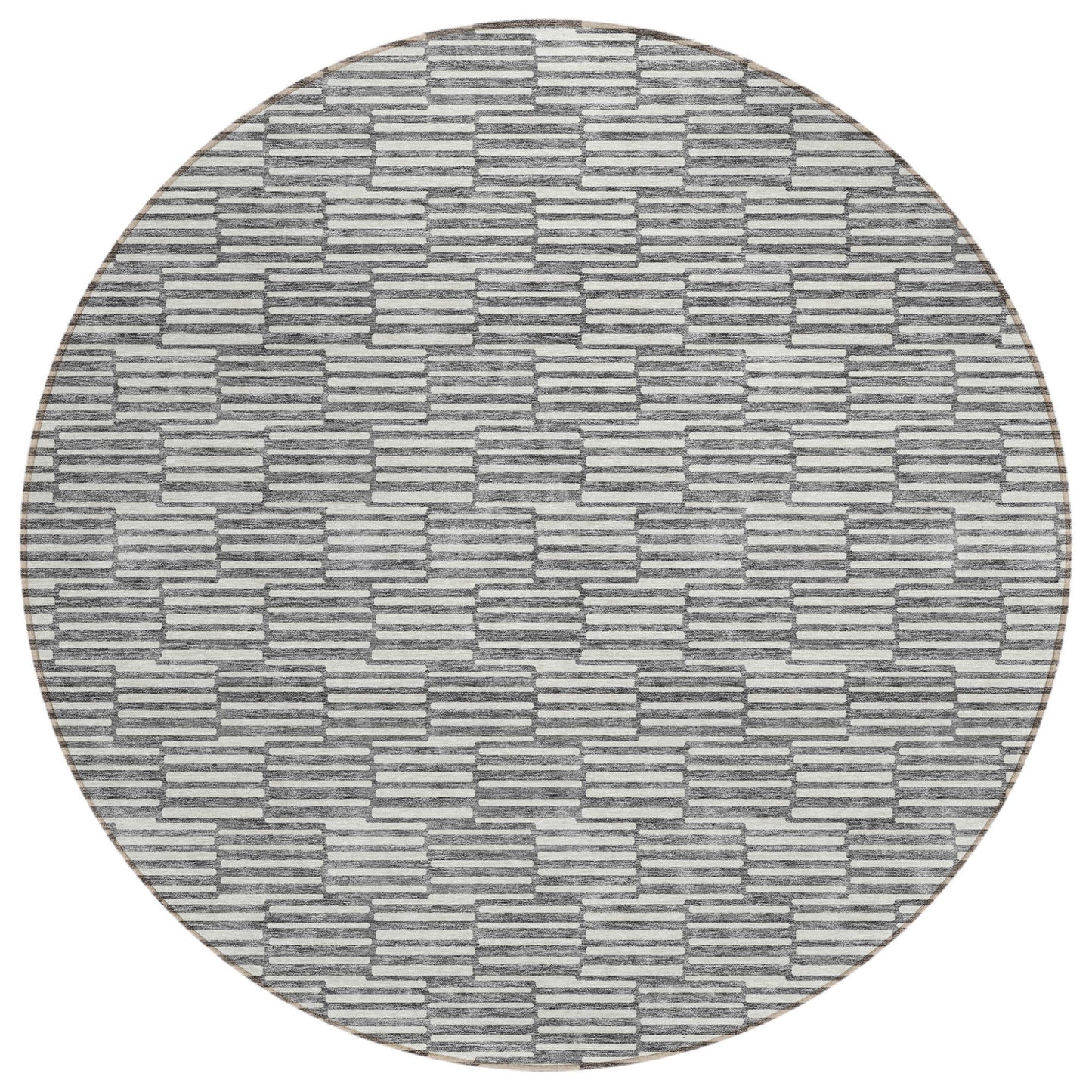 Tabselect Home Line 8' Gray And Ivory Round Geometric Washable Indoor Outdoor Area Rug