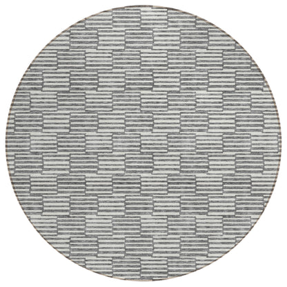 Tabselect Home Line 8' Gray And Ivory Round Geometric Washable Indoor Outdoor Area Rug