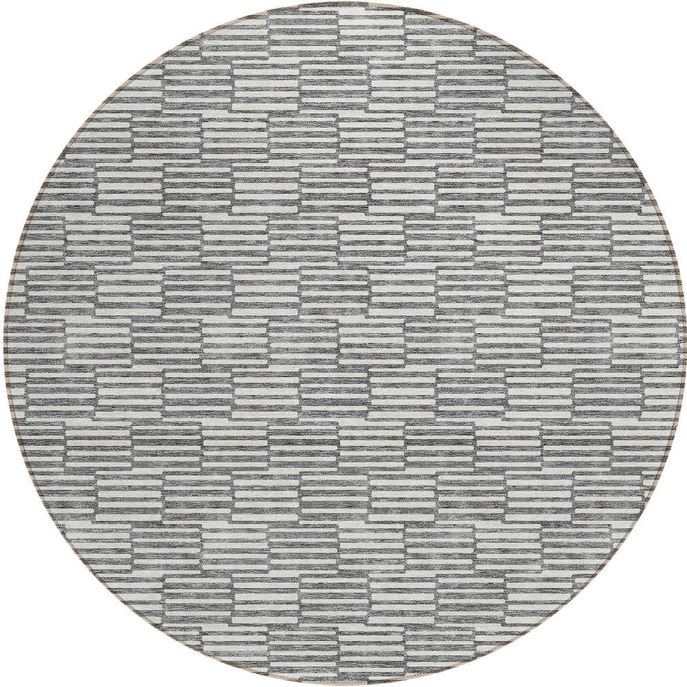 Tabselect Home Line 8' Gray And Ivory Round Geometric Washable Indoor Outdoor Area Rug