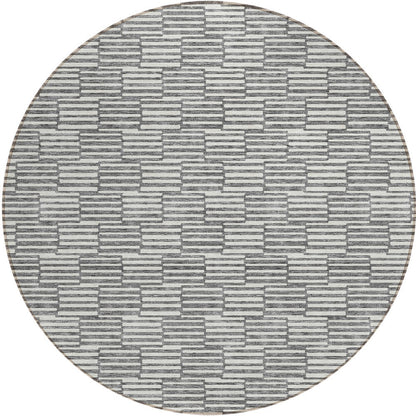 Tabselect Home Line 8' Gray And Ivory Round Geometric Washable Indoor Outdoor Area Rug
