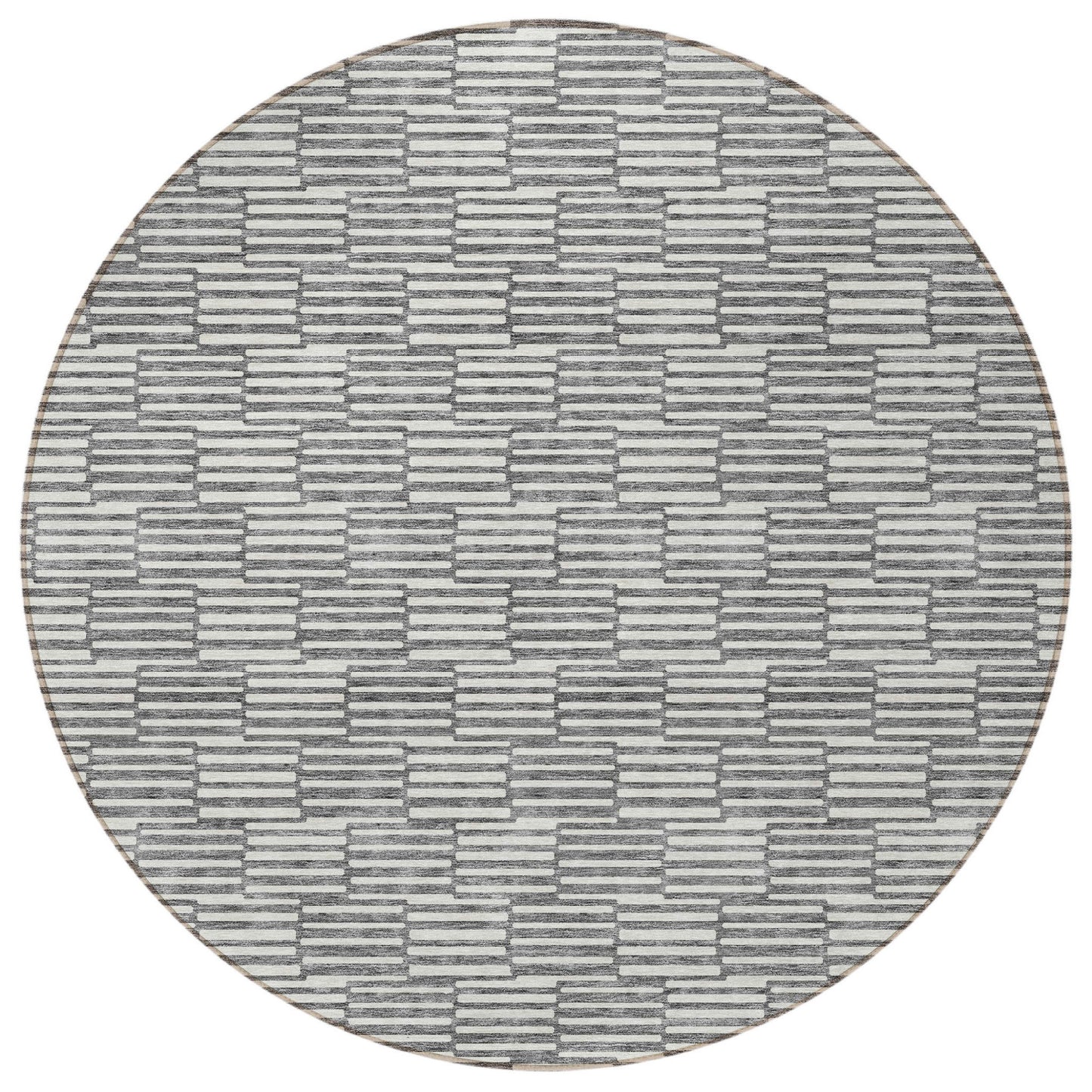 Tabselect Home Line 8' Gray And Ivory Round Geometric Washable Indoor Outdoor Area Rug