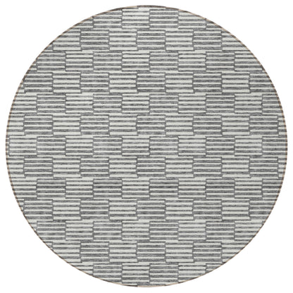 Tabselect Home Line 8' Gray And Ivory Round Geometric Washable Indoor Outdoor Area Rug