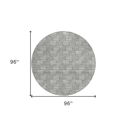 Tabselect Home Line 8' Gray And Ivory Round Geometric Washable Indoor Outdoor Area Rug