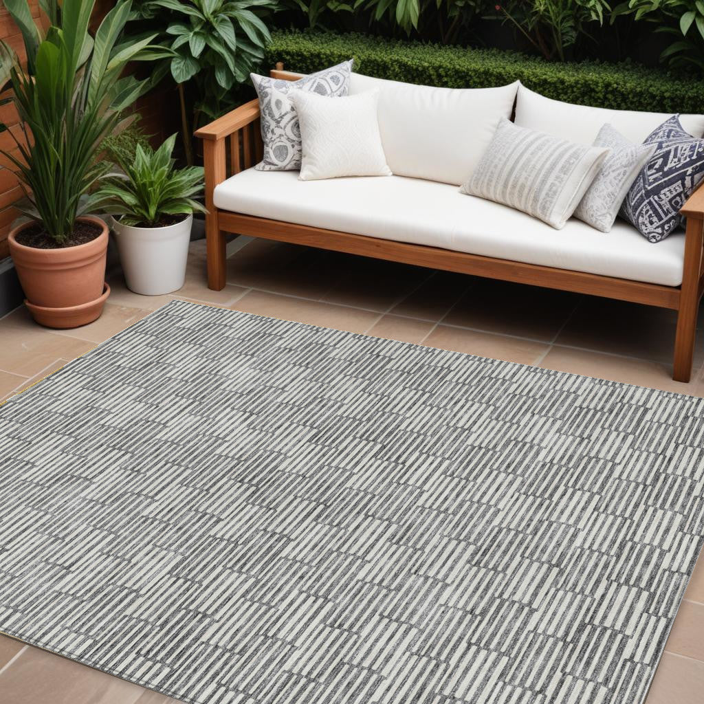 Tabselect Home Line 8' X 10' Gray And Ivory Geometric Washable Indoor Outdoor Area Rug