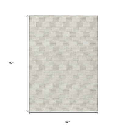 Tabselect Home Line 5' X 8' Ivory And Beige Geometric Washable Indoor Outdoor Area Rug