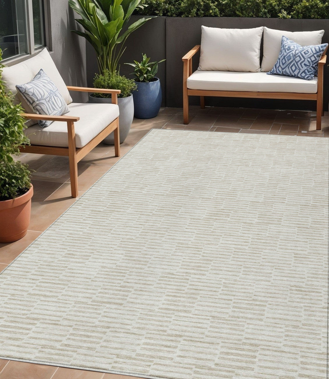 Tabselect Home Line 5' X 8' Ivory And Beige Geometric Washable Indoor Outdoor Area Rug