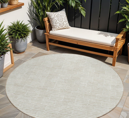 Tabselect Home Line 8' Ivory And Beige Round Geometric Washable Indoor Outdoor Area Rug