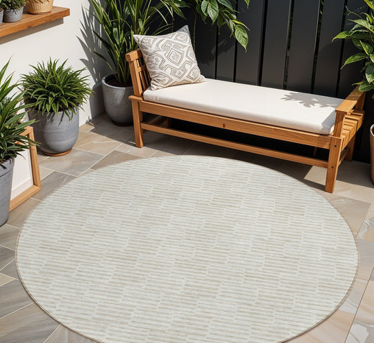 Tabselect Home Line 8' Ivory And Beige Round Geometric Washable Indoor Outdoor Area Rug