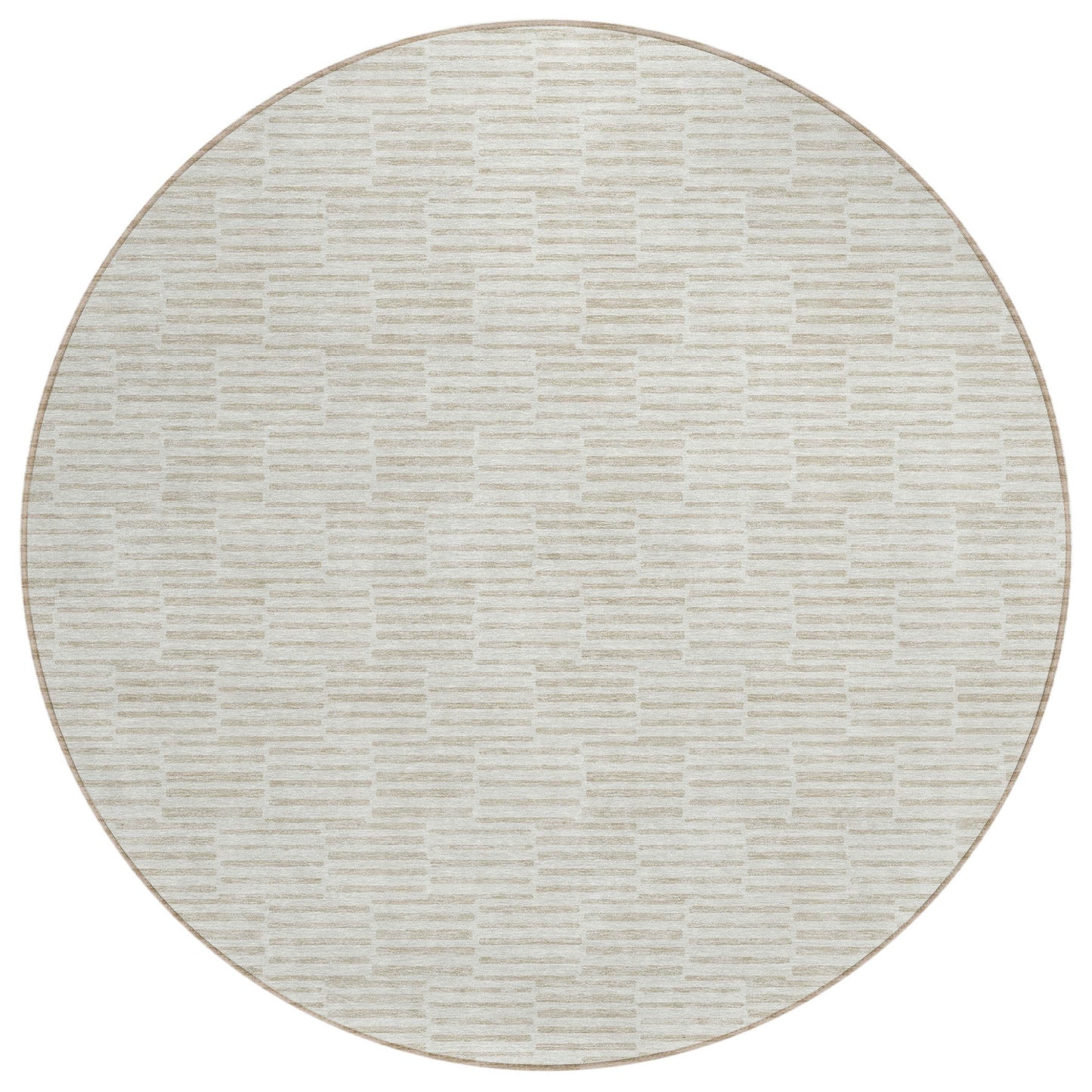 Tabselect Home Line 8' Ivory And Beige Round Geometric Washable Indoor Outdoor Area Rug