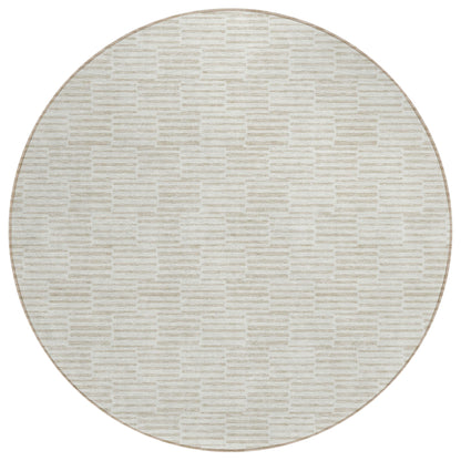 Tabselect Home Line 8' Ivory And Beige Round Geometric Washable Indoor Outdoor Area Rug