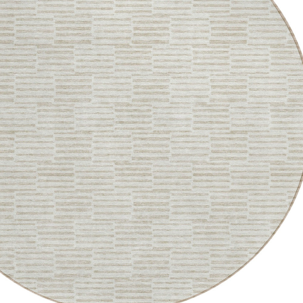 Tabselect Home Line 8' Ivory And Beige Round Geometric Washable Indoor Outdoor Area Rug