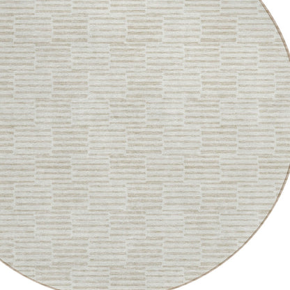 Tabselect Home Line 8' Ivory And Beige Round Geometric Washable Indoor Outdoor Area Rug