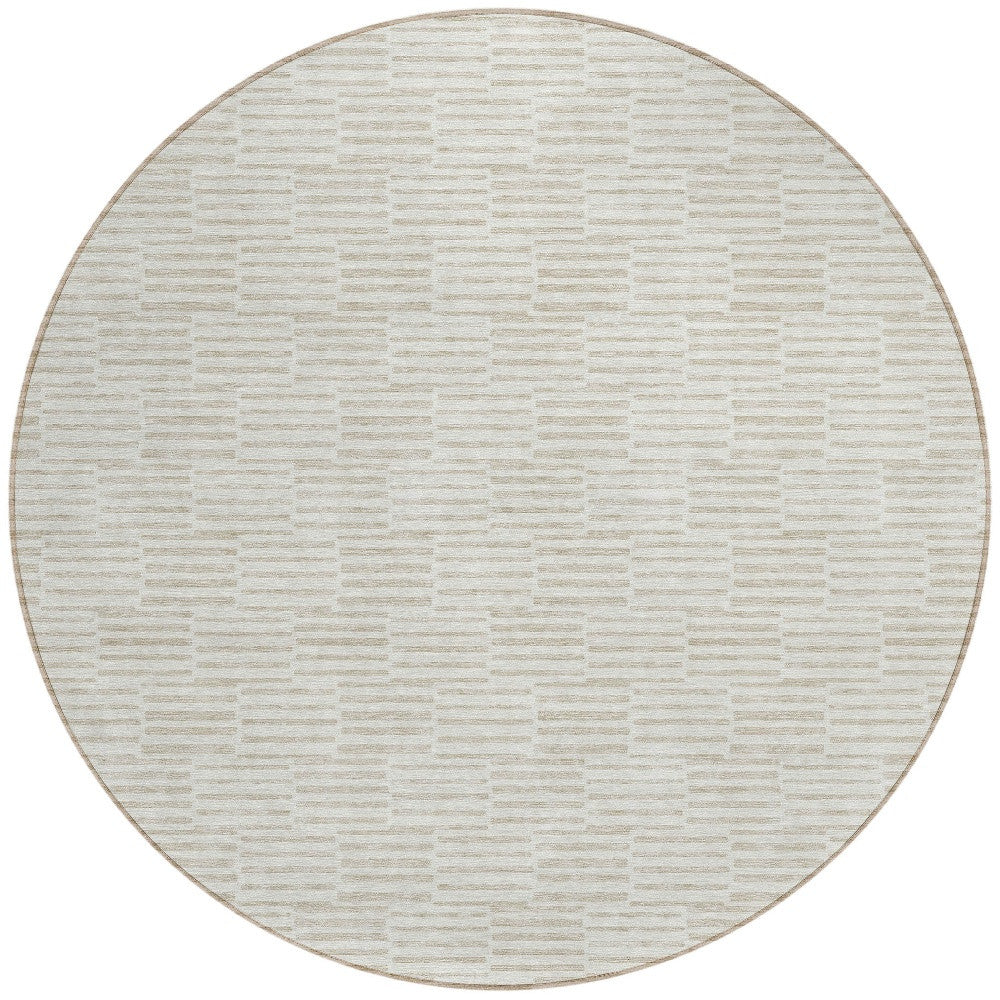Tabselect Home Line 8' Ivory And Beige Round Geometric Washable Indoor Outdoor Area Rug