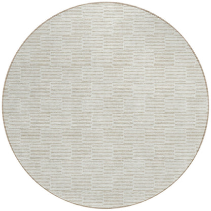 Tabselect Home Line 8' Ivory And Beige Round Geometric Washable Indoor Outdoor Area Rug